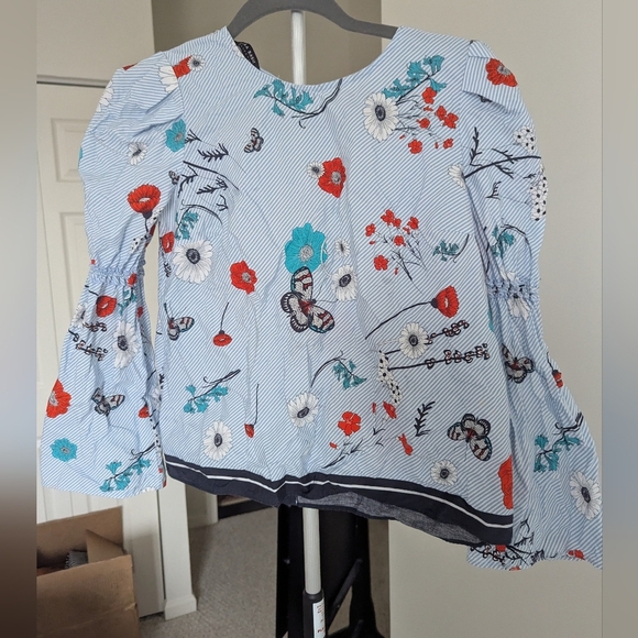 Zara Blue Stripe Floral Top - Picture 5 of 6